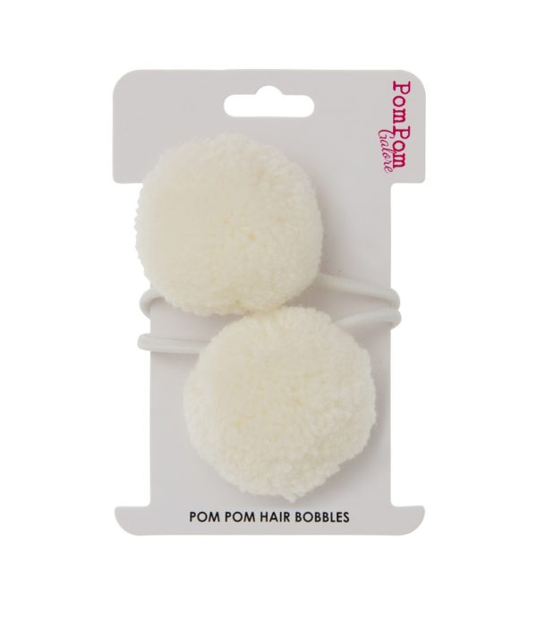 Set of 2 Cream Pom Pom Hair Bobbles by Pom Pom Galore